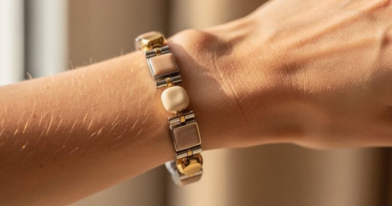 Bracelet Nomination personnalisé avec des links en or et émail porté au poignet