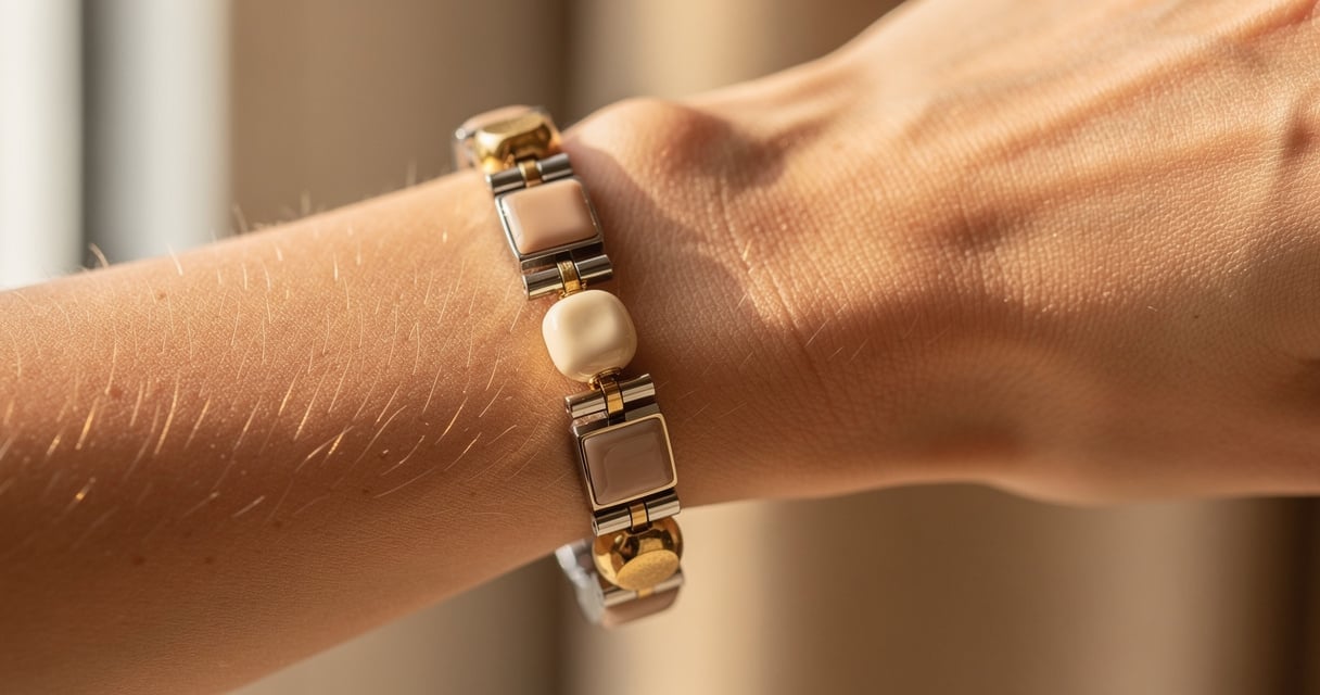 Bracelet Nomination personnalisé avec des links en or et émail porté au poignet