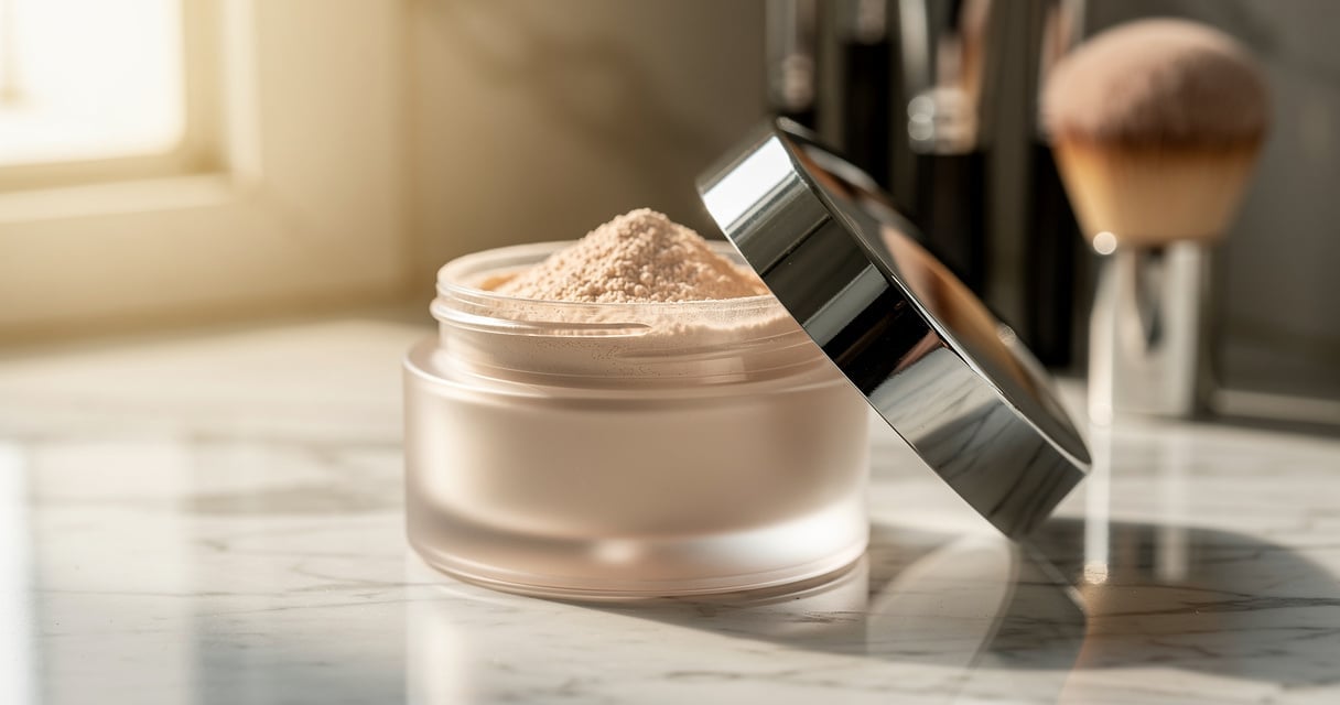 Poudre HD libre Make Up For Ever dans son pot sur une coiffeuse en marbre